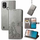 For Nokia C21 Plus Four-leaf Clasp Embossed Buckle Leather Phone Case(Gray) - 1