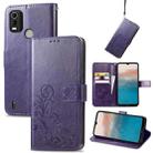 For Nokia C21 Plus Four-leaf Clasp Embossed Buckle Leather Phone Case(Purple) - 1