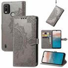 For Nokia C21 Plus Mandala Flower Embossed Leather Phone Case(Gray) - 1