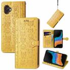 For Samsung Galaxy Xcover6 Pro Cute Cat and Dog Embossed Leather Phone Case(Yellow) - 1
