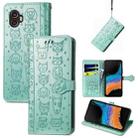 For Samsung Galaxy Xcover6 Pro Cute Cat and Dog Embossed Leather Phone Case(Green) - 1