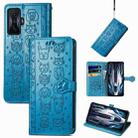 For Xiaomi Redmi K50 Gaming Cute Cat and Dog Embossed Leather Phone Case(Blue) - 1