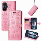 For Xiaomi Redmi K50 Gaming Cute Cat and Dog Embossed Leather Phone Case(Pink) - 1