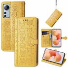 For Xiaomi 12 Lite Cute Cat and Dog Embossed Leather Phone Case(Yellow) - 1