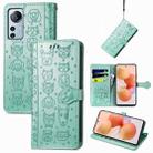 For Xiaomi 12 Lite Cute Cat and Dog Embossed Leather Phone Case(Green) - 1