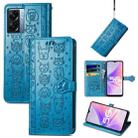 For OPPO A57 5G Cute Cat and Dog Embossed Horizontal Flip Leather Case(Blue) - 1