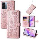 For OPPO A57 5G Cute Cat and Dog Embossed Horizontal Flip Leather Case(Rose Gold) - 1