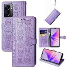 For OPPO A77 Cute Cat and Dog Embossed Horizontal Flip Leather Case(Purple) - 1