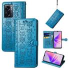 For OPPO A77 Cute Cat and Dog Embossed Horizontal Flip Leather Case(Blue) - 1