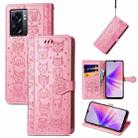 For OPPO A77 Cute Cat and Dog Embossed Horizontal Flip Leather Case(Pink) - 1