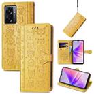 For OPPO A77 Cute Cat and Dog Embossed Horizontal Flip Leather Case(Yellow) - 1