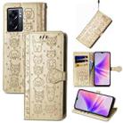 For OPPO A77 Cute Cat and Dog Embossed Horizontal Flip Leather Case(Gold) - 1