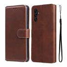 For Samsung Galaxy A13 5G JUNSUNMAY Calf Texture Leather Phone Case(Brown) - 1