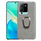 For vivo S15 Pro Ring Holder Honeycomb PU Phone Case(Grey) - 1