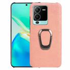 For vivo S15 Pro Ring Holder Honeycomb PU Phone Case(Pink) - 1