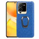 For vivo S15 Ring Holder Honeycomb PU Phone Case(Navy Blue) - 1