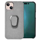 For iPhone 14 Plus Ring Holder Honeycomb PU Phone Case  (Grey) - 1