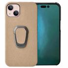 For iPhone 14 Plus Ring Holder Honeycomb PU Phone Case  (Coffee) - 1