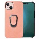 For iPhone 14 Plus Ring Holder Honeycomb PU Phone Case  (Pink) - 1