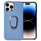 For iPhone 14 Pro Max Ring Holder Honeycomb PU Phone Case (Wathet) - 1