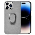 For iPhone 14 Pro Max Ring Holder Honeycomb PU Phone Case (Grey) - 1