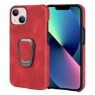 For iPhone 14 Ring Holder PU Phone Case (Red) - 1