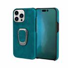 For iPhone 14 Pro Max Ring Holder PU Phone Case (Cyan) - 1