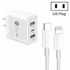 45W PD3.0 + 2 x QC3.0 USB Multi Port Charger with Type-C to 8 Pin Cable, US Plug(White) - 1