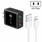 45W PD25W + 2 x QC3.0 USB Multi Port Charger with USB to 8 Pin Cable, US Plug(Black) - 1