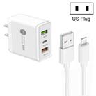 45W PD25W + 2 x QC3.0 USB Multi Port Charger with USB to 8 Pin Cable, US Plug(White) - 1
