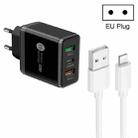 45W PD25W + 2 x QC3.0 USB Multi Port Charger with USB to 8 Pin Cable, EU Plug(Black) - 1