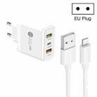 45W PD25W + 2 x QC3.0 USB Multi Port Charger with USB to 8 Pin Cable, EU Plug(White) - 1