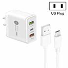 45W PD25W + 2 x QC3.0 USB Multi Port Charger with USB to Type-C Cable, US Plug(White) - 1