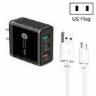 45W PD25W + 2 x QC3.0 USB Multi Port Charger with USB to Micro USB Cable, US Plug(Black) - 1