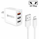 SDC-30W QC3.0 USB + 2 x USB2.0 Port Quick Charger with USB to 8 Pin Cable, AU Plug - 1