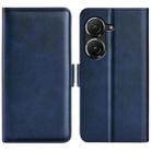 For Asus Zenfone 9 Dual-side Magnetic Buckle Horizontal Flip Leather Phone Case(Dark Blue) - 1