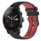 For Amazfit 2 Stratos 22mm Checkered Two-Color Silicone Watch Band(Black+Red) - 1