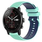 For Amazfit 2 Stratos 22mm Checkered Two-Color Silicone Watch Band(Teal+Blue) - 1