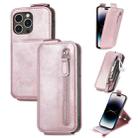 For iPhone 14 Pro Max  Zipper Wallet Vertical Flip Leather Phone Case(Pink) - 1