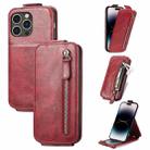 For iPhone 14 Pro Zipper Wallet Vertical Flip Leather Phone Case(Red) - 1