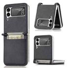 For Samsung Galaxy Z Flip4 JUNSUNMAY Card Holder Folding PC Leather Phone Case(Black) - 1