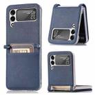 For Samsung Galaxy Z Flip4 JUNSUNMAY Card Holder Folding PC Leather Phone Case(Dark Blue) - 1