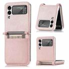 For Samsung Galaxy Z Flip4 JUNSUNMAY Card Holder Folding PC Leather Phone Case(Pink) - 1