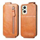 For OPPO Reno8 Lite Zipper Wallet Vertical Flip Leather Phone Case(Brown) - 1