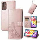 For Samsung Galaxy M13 5G Four-leaf Clasp Embossed Buckle Leather Phone Case(Rose Gold) - 1