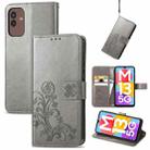 For Samsung Galaxy M13 5G Four-leaf Clasp Embossed Buckle Leather Phone Case(Gray) - 1