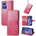 For Realme GT Neo 3 Four-leaf Clasp Embossed Buckle Leather Phone Case(Rose Red) - 1