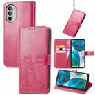 For Motorola Moto G52 Four-leaf Clasp Embossed Buckle Leather Phone Case(Rose Red) - 1