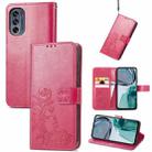 For Motorola Moto G62 Four-leaf Clasp Embossed Buckle Leather Phone Case(Rose Red) - 1