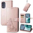 For Motorola Moto G62 Four-leaf Clasp Embossed Buckle Leather Phone Case(Rose Gold) - 1